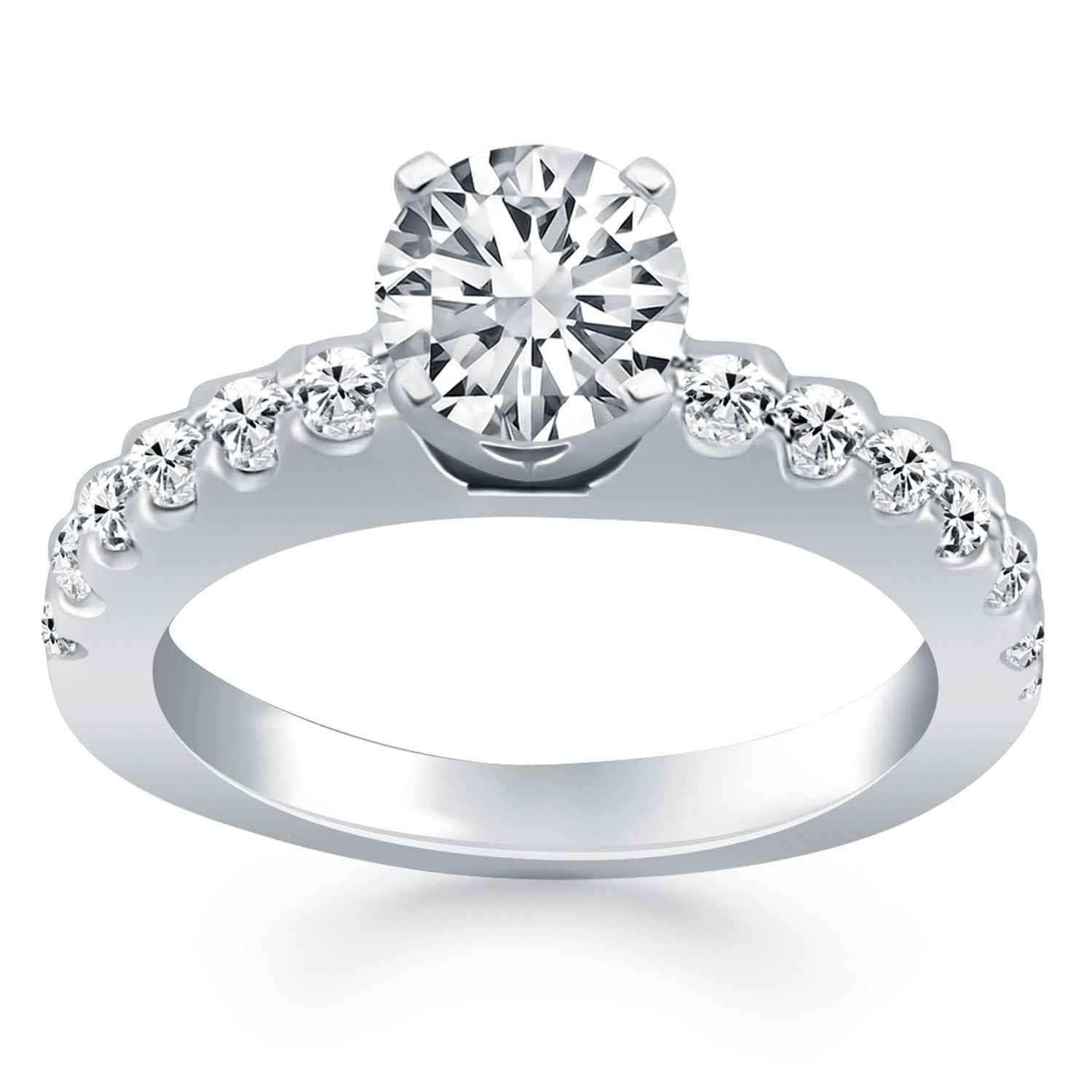 14K White Gold Engagement Ring with 1/2 Carat Round Cut Diamond & Micro Prong Setting