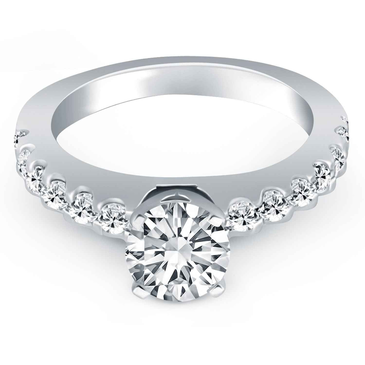 14K White Gold Engagement Ring with 1/2 Carat Round Cut Diamond & Micro Prong Setting