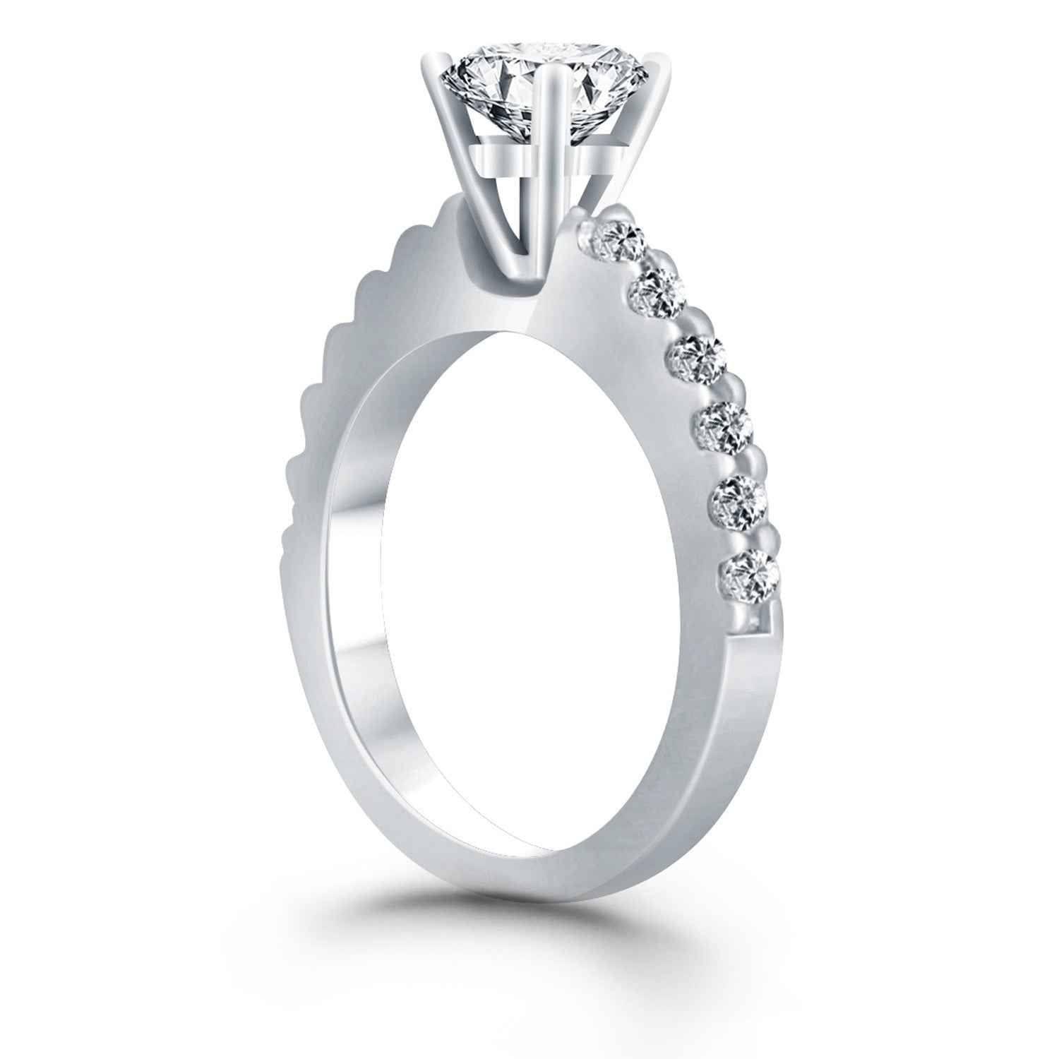 14K White Gold Engagement Ring with 1/2 Carat Round Cut Diamond & Micro Prong Setting