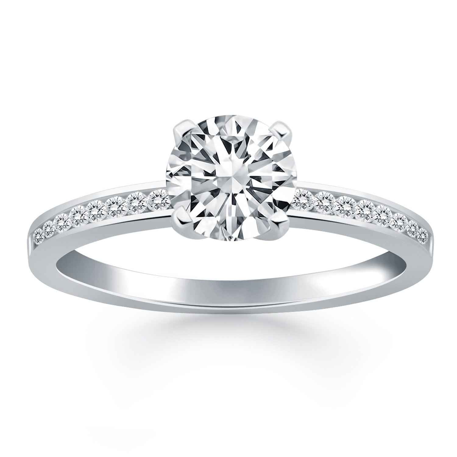 14K White Gold Engagement Ring With 1/2 Carat Round Diamond And Channel Set Band