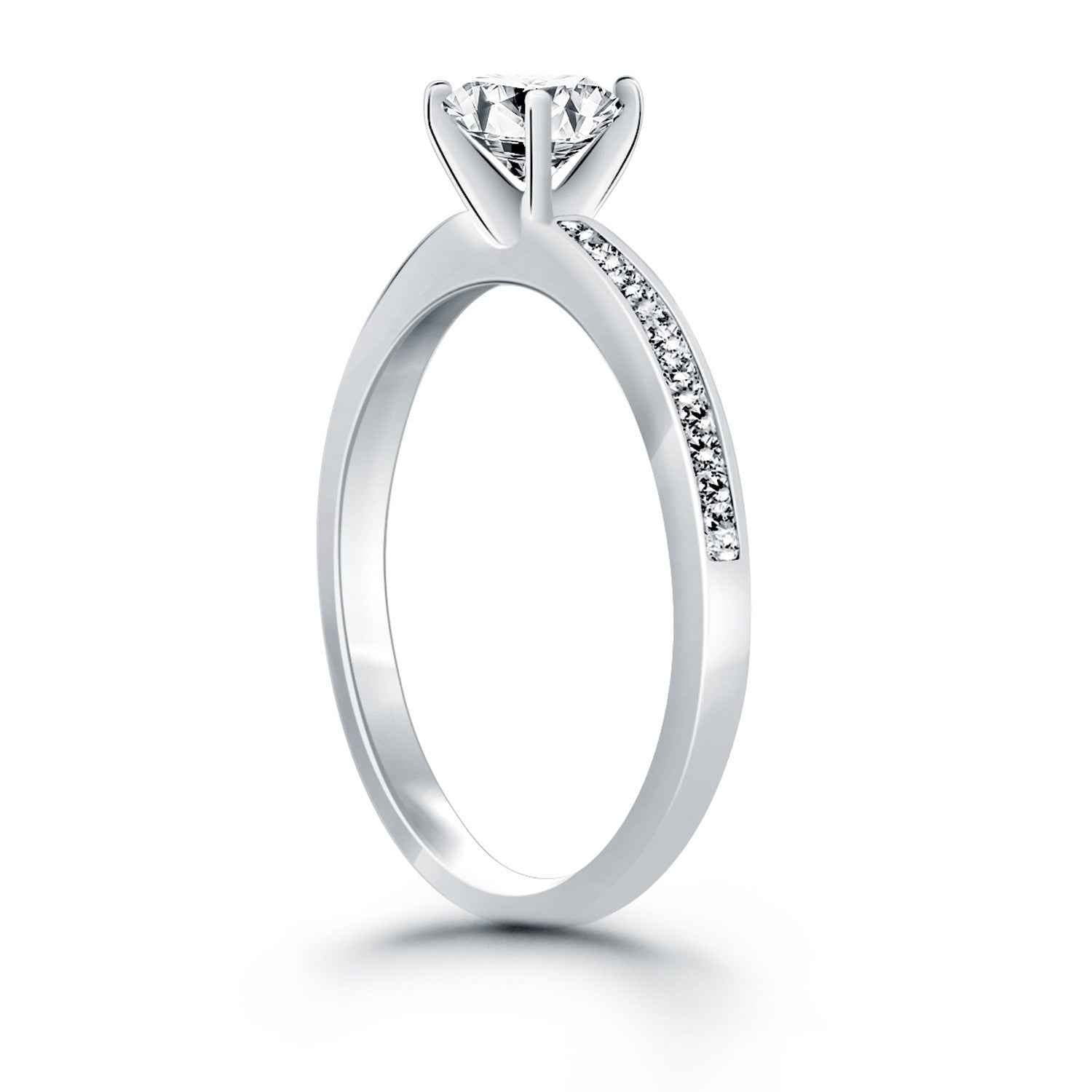 14K White Gold Engagement Ring With 1/2 Carat Round Diamond And Channel Set Band