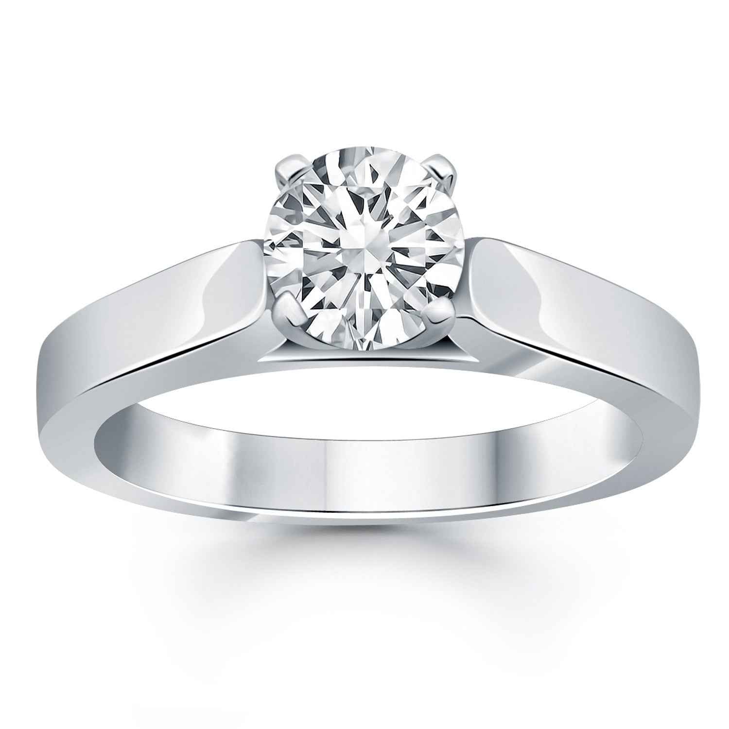 14K White Gold Cathedral Solitaire Ring with 1/2 Carat Round Cut Diamond - Elegant Design