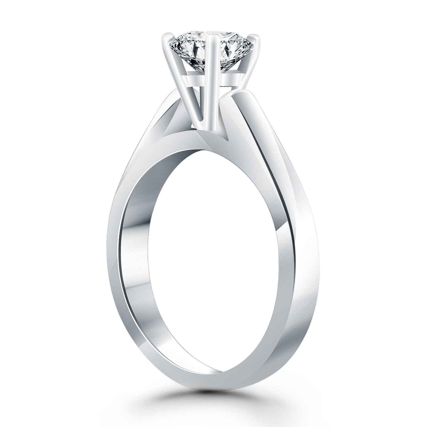 14K White Gold Cathedral Solitaire Ring with 1/2 Carat Round Cut Diamond - Elegant Design