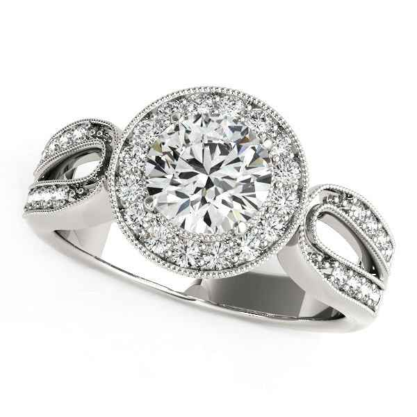 14K White Gold Teardrop Diamond Ring with Split Band and Halo, 1 1/3 cttw