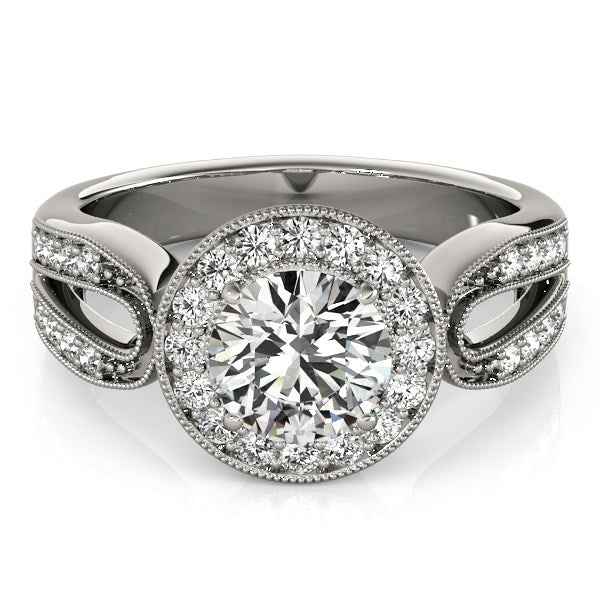 14K White Gold Teardrop Diamond Ring with Split Band and Halo, 1 1/3 cttw