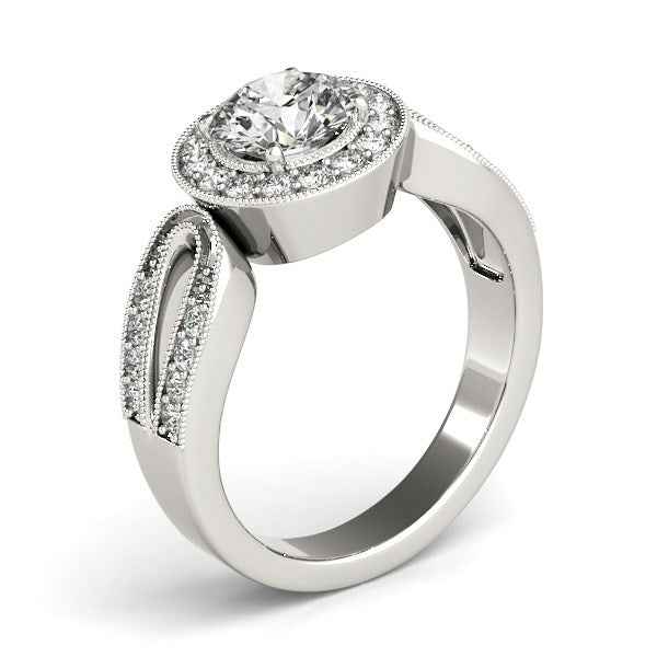 14K White Gold Teardrop Diamond Ring with Split Band and Halo, 1 1/3 cttw