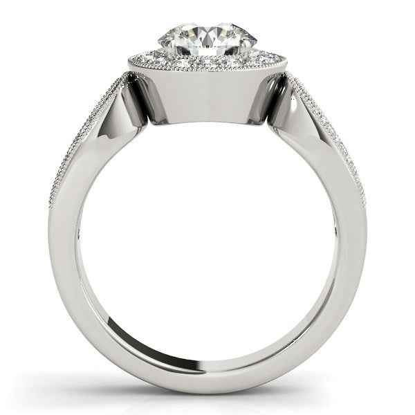 14K White Gold Teardrop Diamond Ring with Split Band and Halo, 1 1/3 cttw