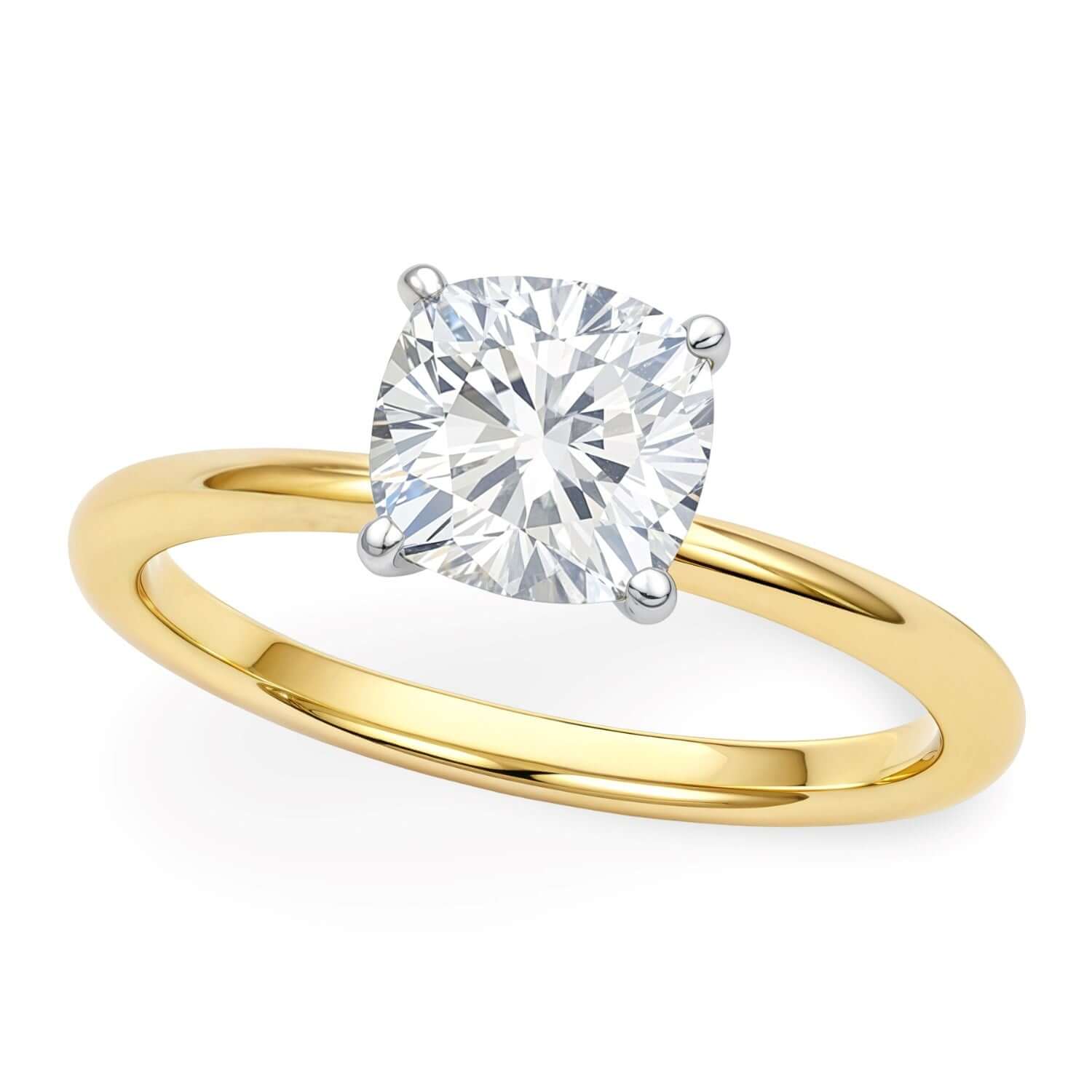 1.5 Carat Cushion Cut Lab Grown IGI G/VS1 Diamond Solitaire Ring in 10K Yellow Gold - Ellanice