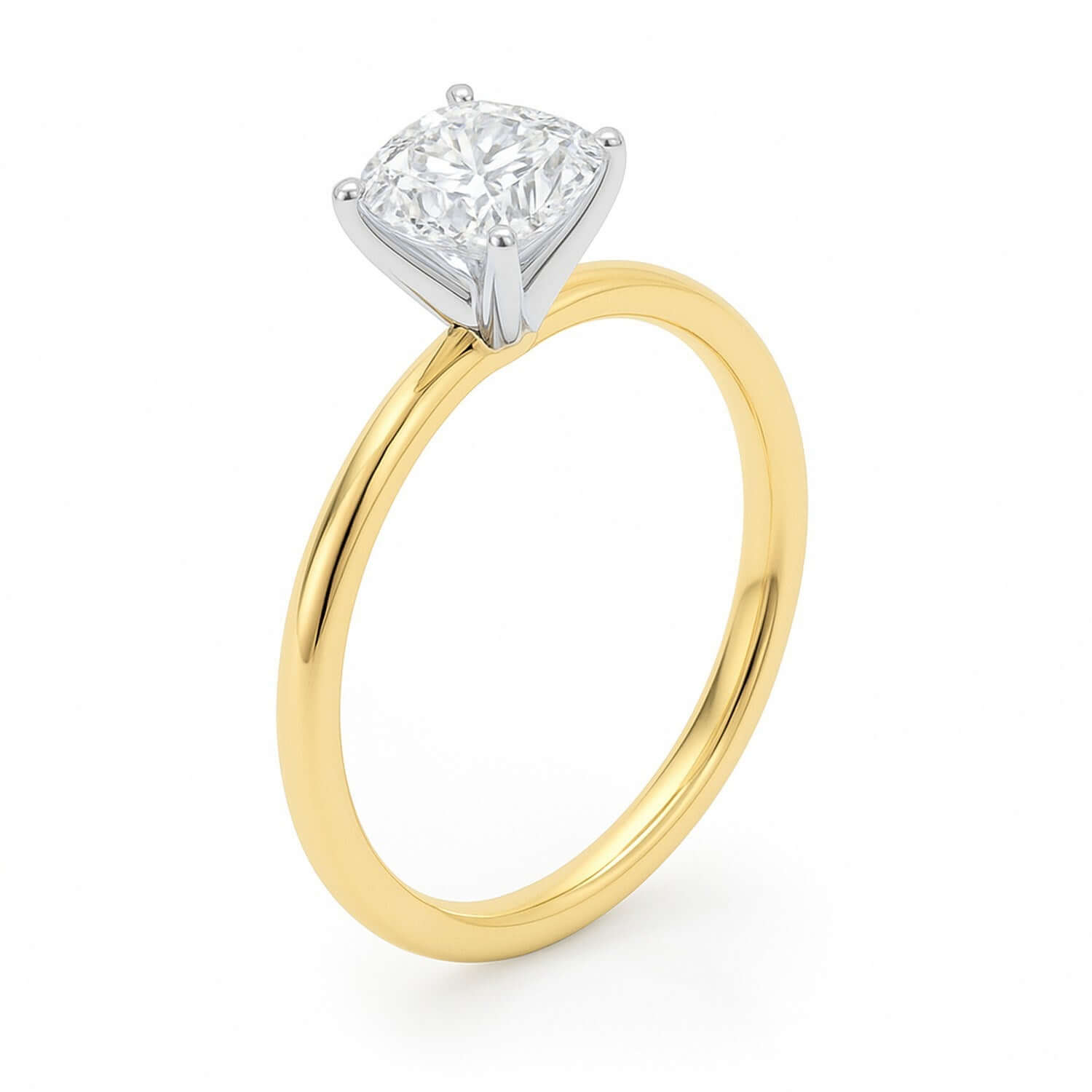 1.5 Carat Cushion Cut Lab Grown IGI G/VS1 Diamond Solitaire Ring in 10K Yellow Gold - Ellanice