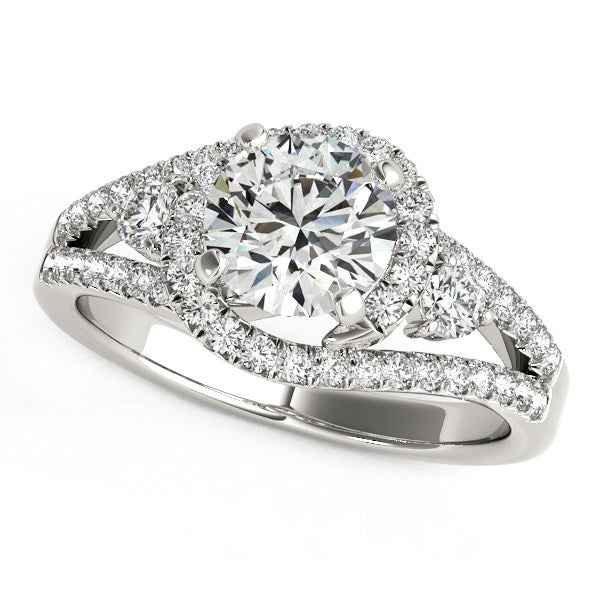 14K White Gold Split Shank Diamond Ring with Halo, 1.75 Carat Round Engagement Ring