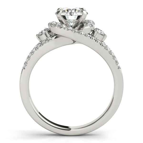 14K White Gold Split Shank Diamond Ring with Halo, 1.75 Carat Round Engagement Ring
