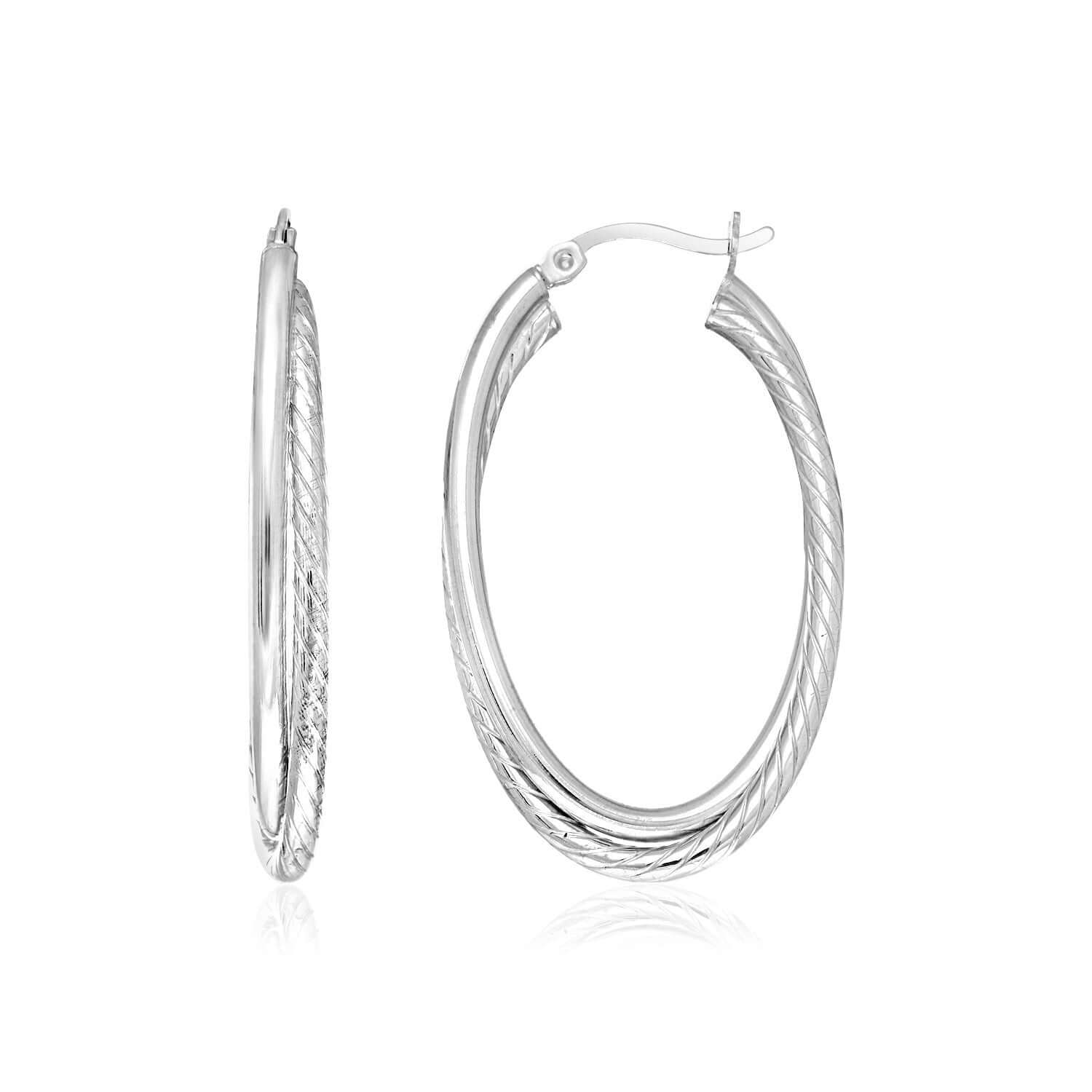 Sterling Silver Oval Twisted Tube Hoop Earrings - Ellanice