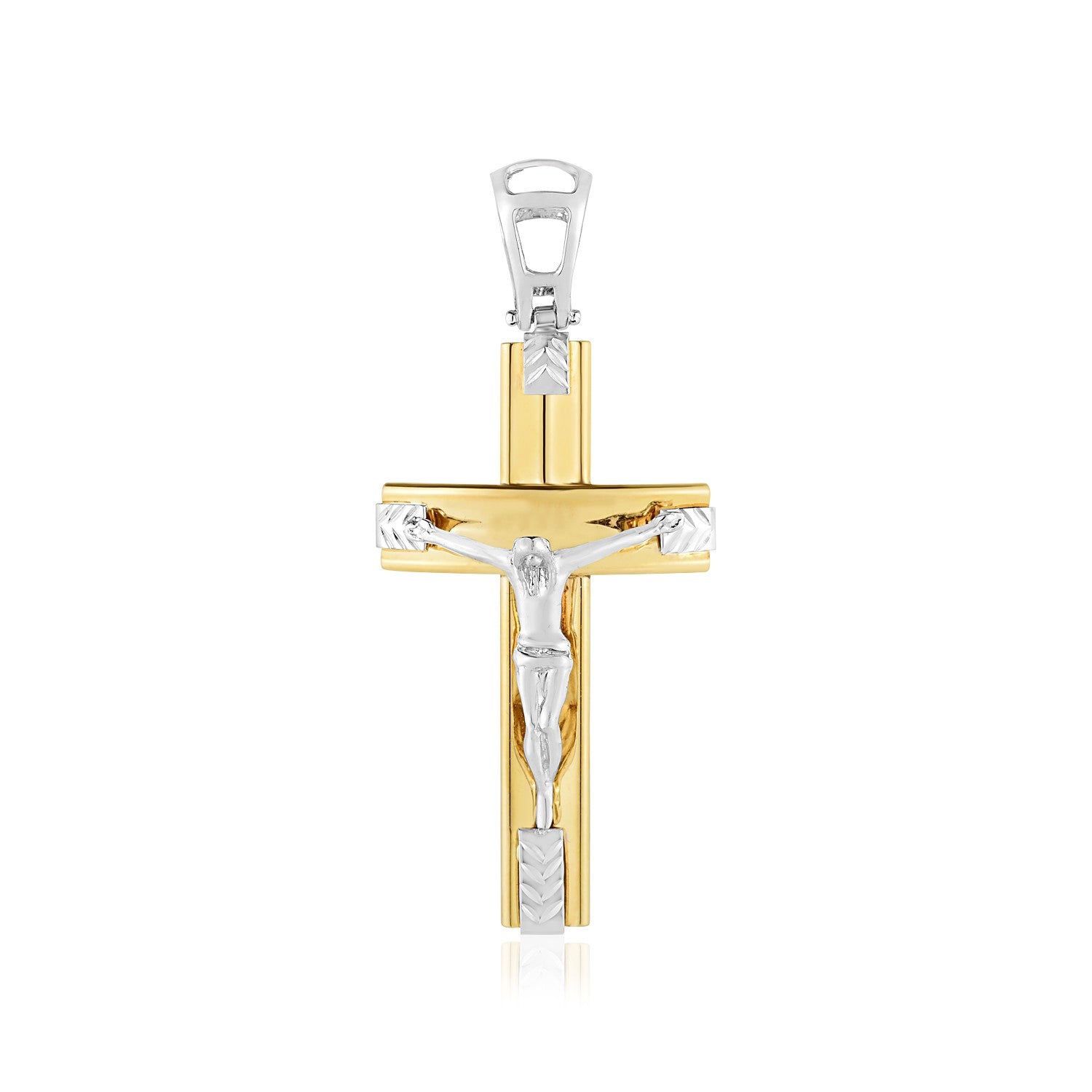 14k Two Tone Gold High Polish Diamond Cut Cross Pendant - Ellanice