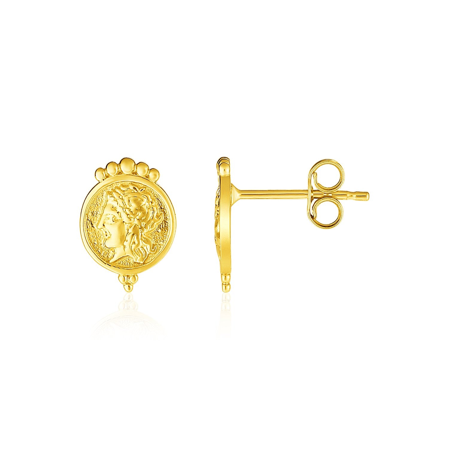 14k Yellow Gold Cameo Motif Post Earrings - Ellanice