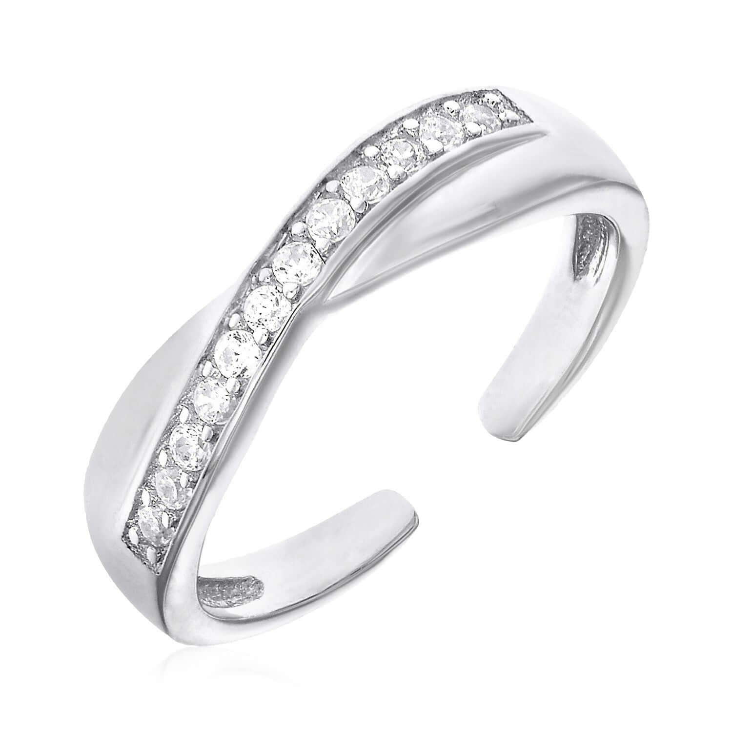 Toe Ring with Crossover Motif in Sterling Silver with Cubic Zirconia - Ellanice