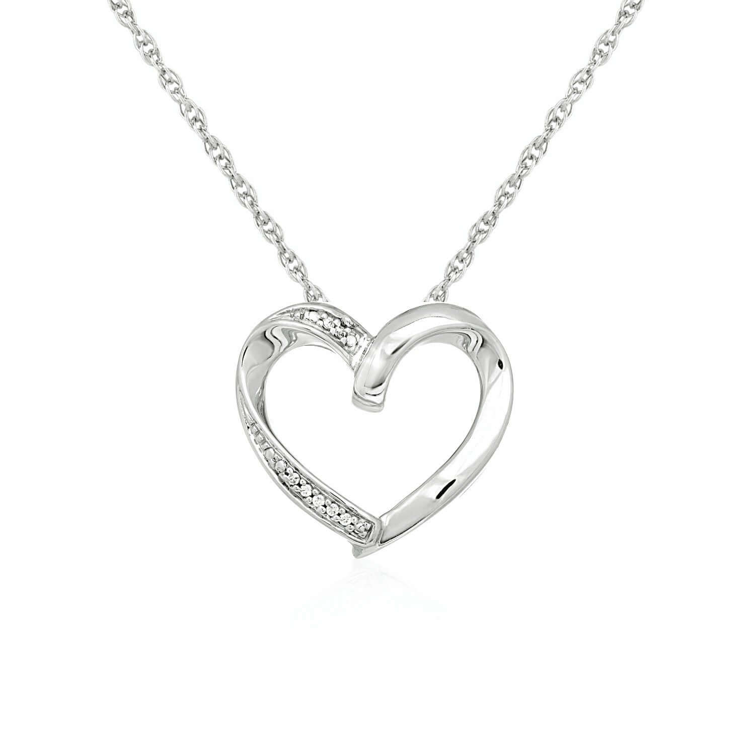 Open Heart Pendant with Diamonds in Sterling Silver - Ellanice