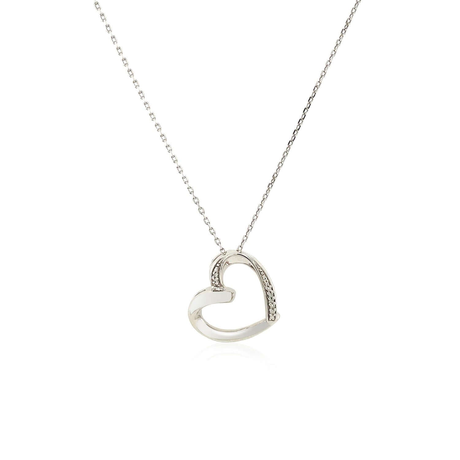 Open Heart Pendant with Diamonds in Sterling Silver - Ellanice