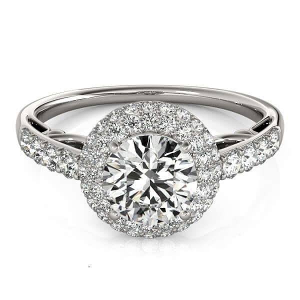 14k White Gold Halo Style Diamond Engagement Pave Shank Ring (1 1/2 cttw) - Ellanice