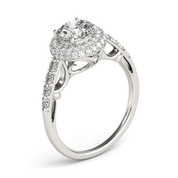 14k White Gold Halo Style Diamond Engagement Pave Shank Ring (1 1/2 cttw) - Ellanice