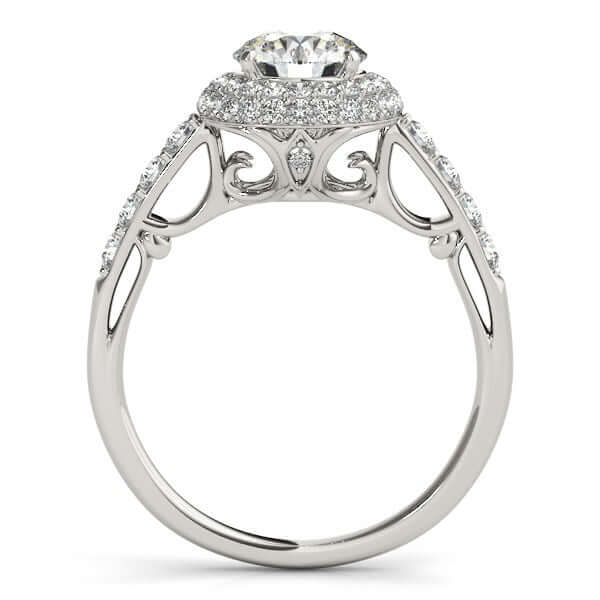 14k White Gold Halo Style Diamond Engagement Pave Shank Ring (1 1/2 cttw) - Ellanice