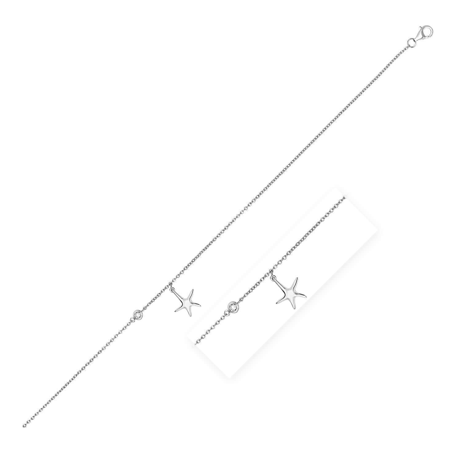 Sterling Silver Anklet with Starfish Charm and Cubic Zirconia - Ellanice