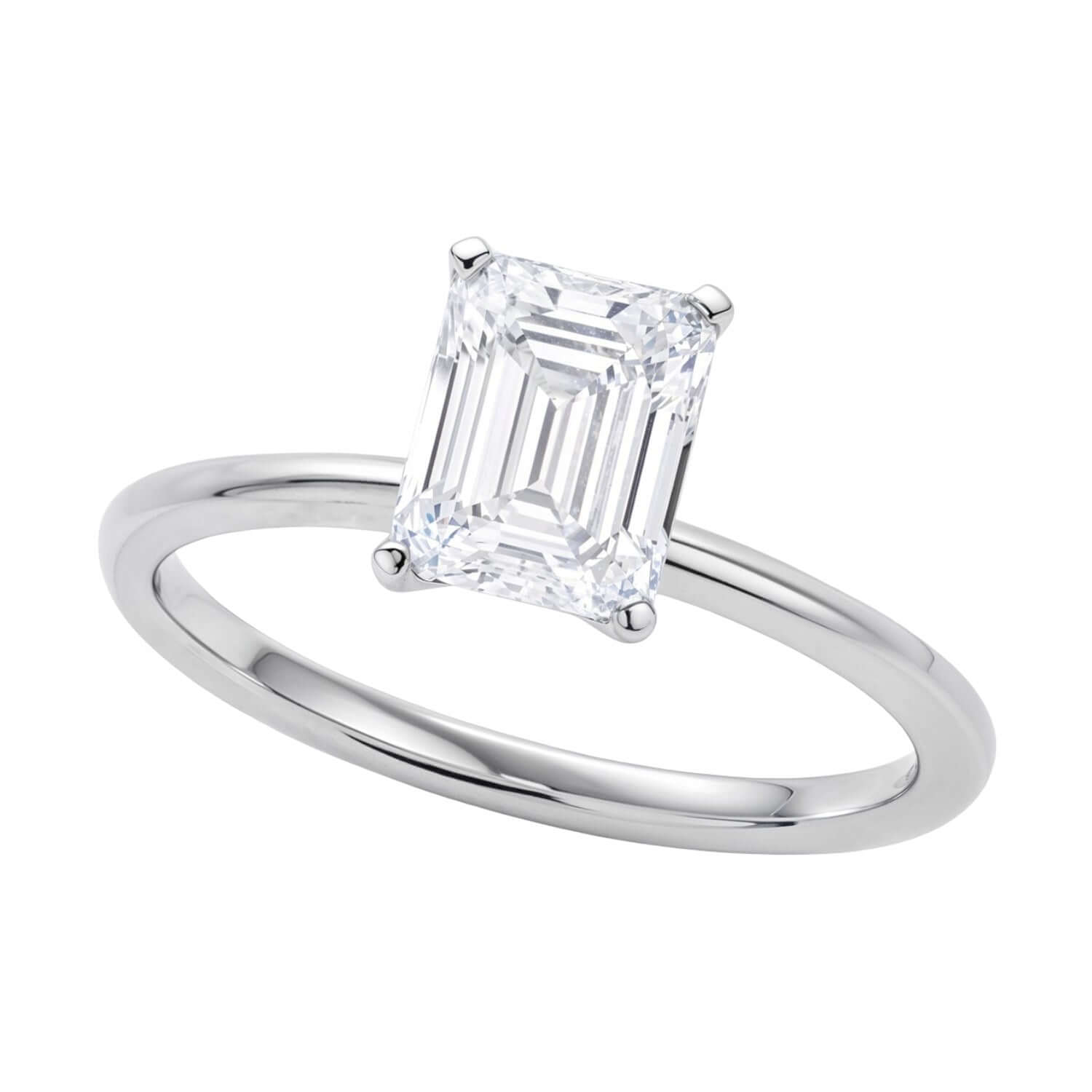 1.5 Carat Lab Grown Emerald IGI G/VS1 Diamond Solitaire Ring in Polished Sterling Silver - Ellanice