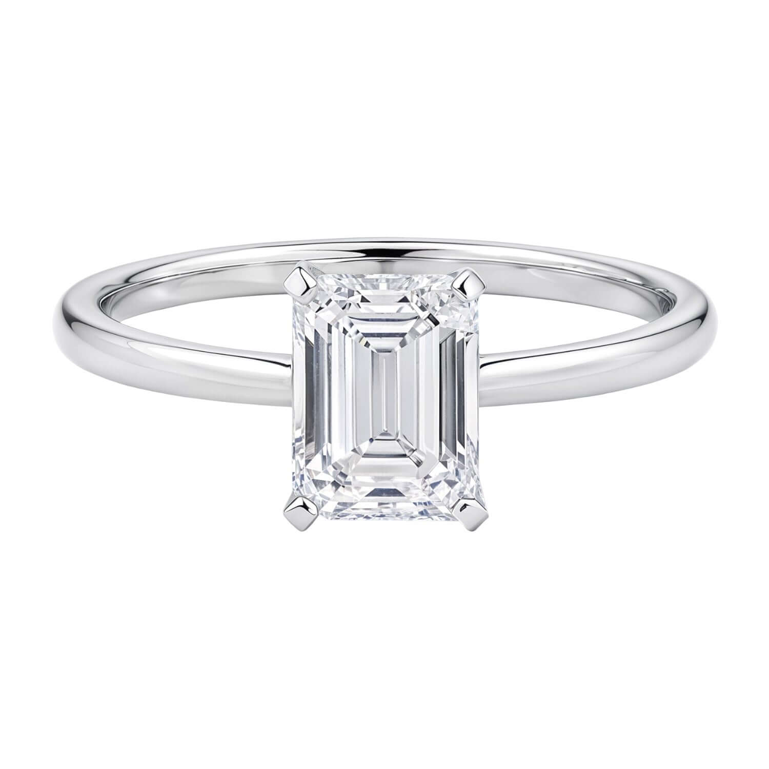 1.5 Carat Lab Grown Emerald IGI G/VS1 Diamond Solitaire Ring in Polished Sterling Silver - Ellanice