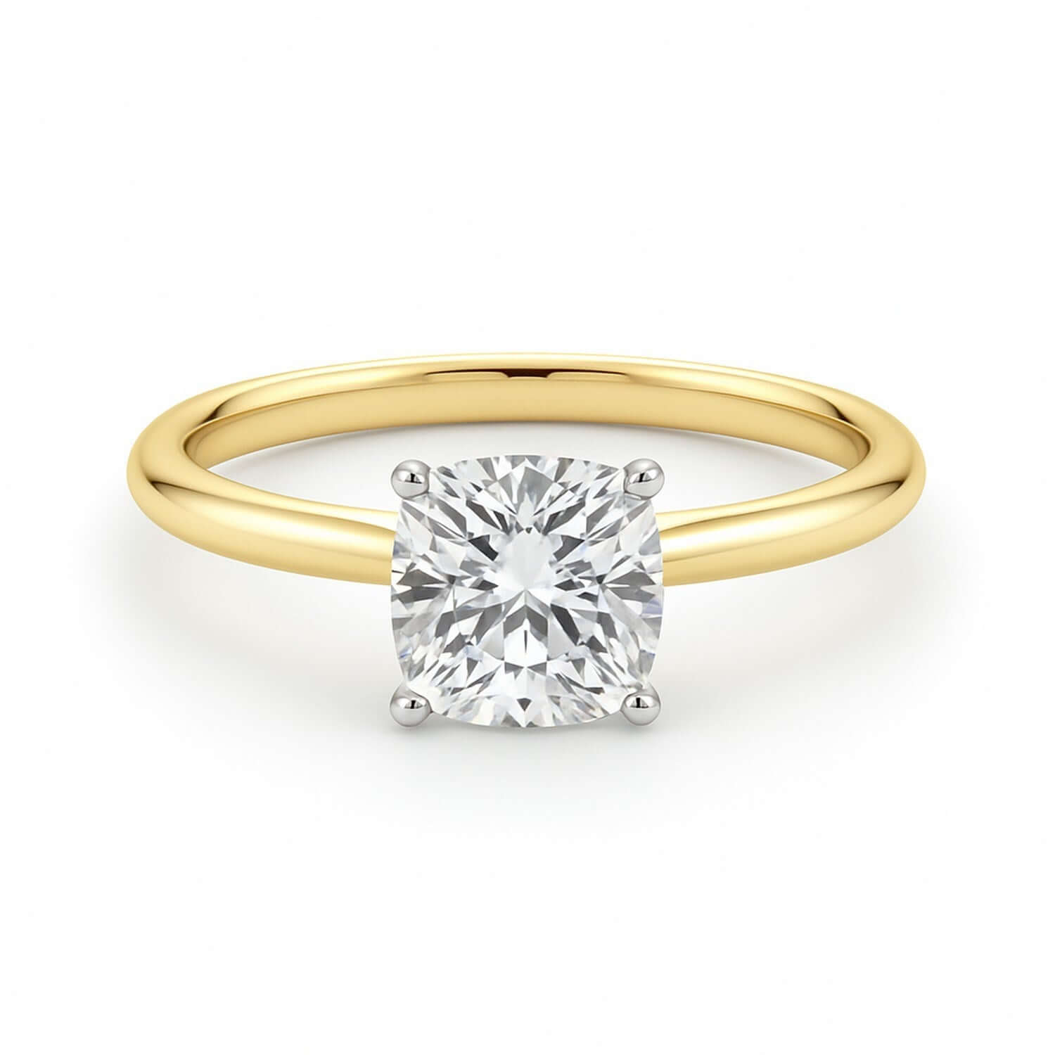 1.5 Carat Cushion Lab Grown IGI G/VS1 Diamond Solitaire Ring in 14K Yellow Gold - Ellanice