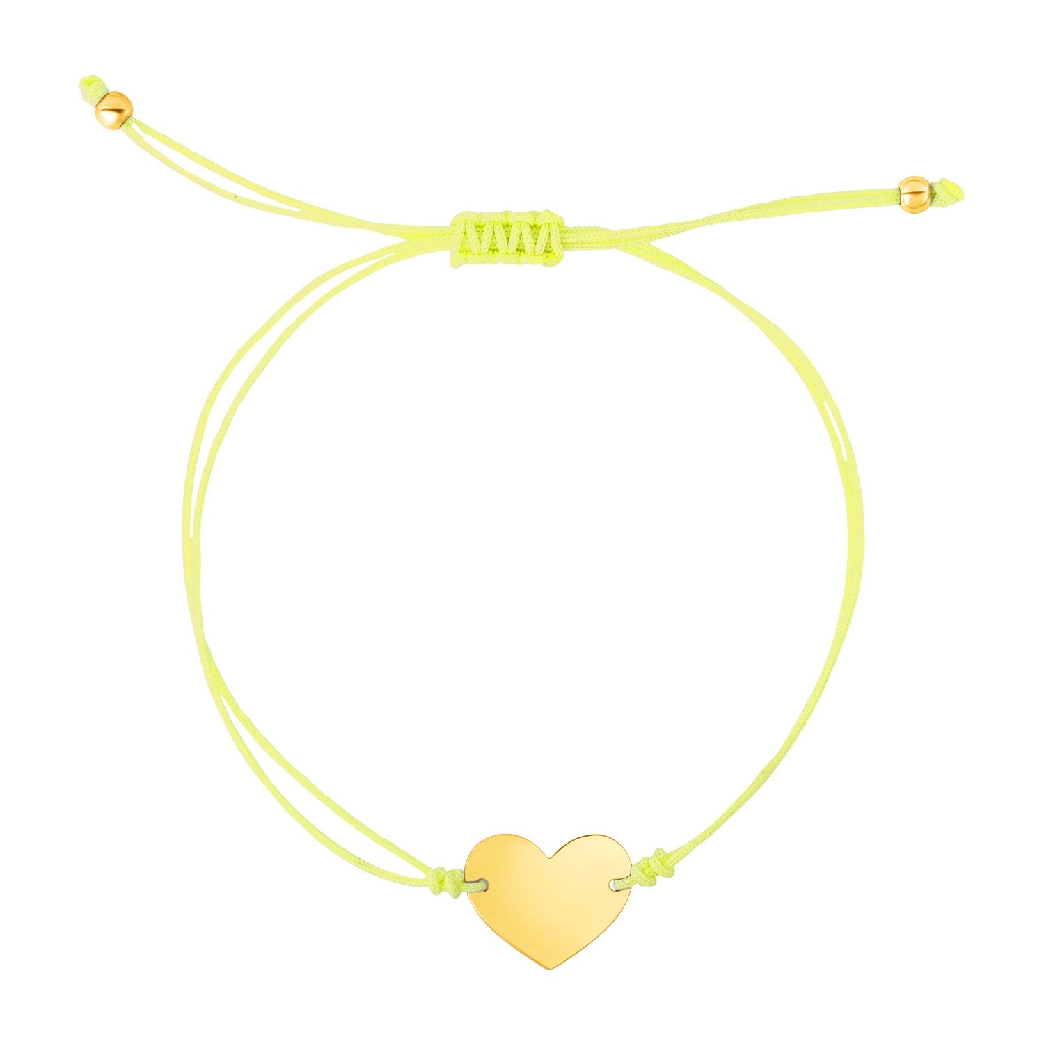 9 1/4 inch Yellow Cord Adjustable Bracelet with 14k yellow Gold Heart - Ellanice