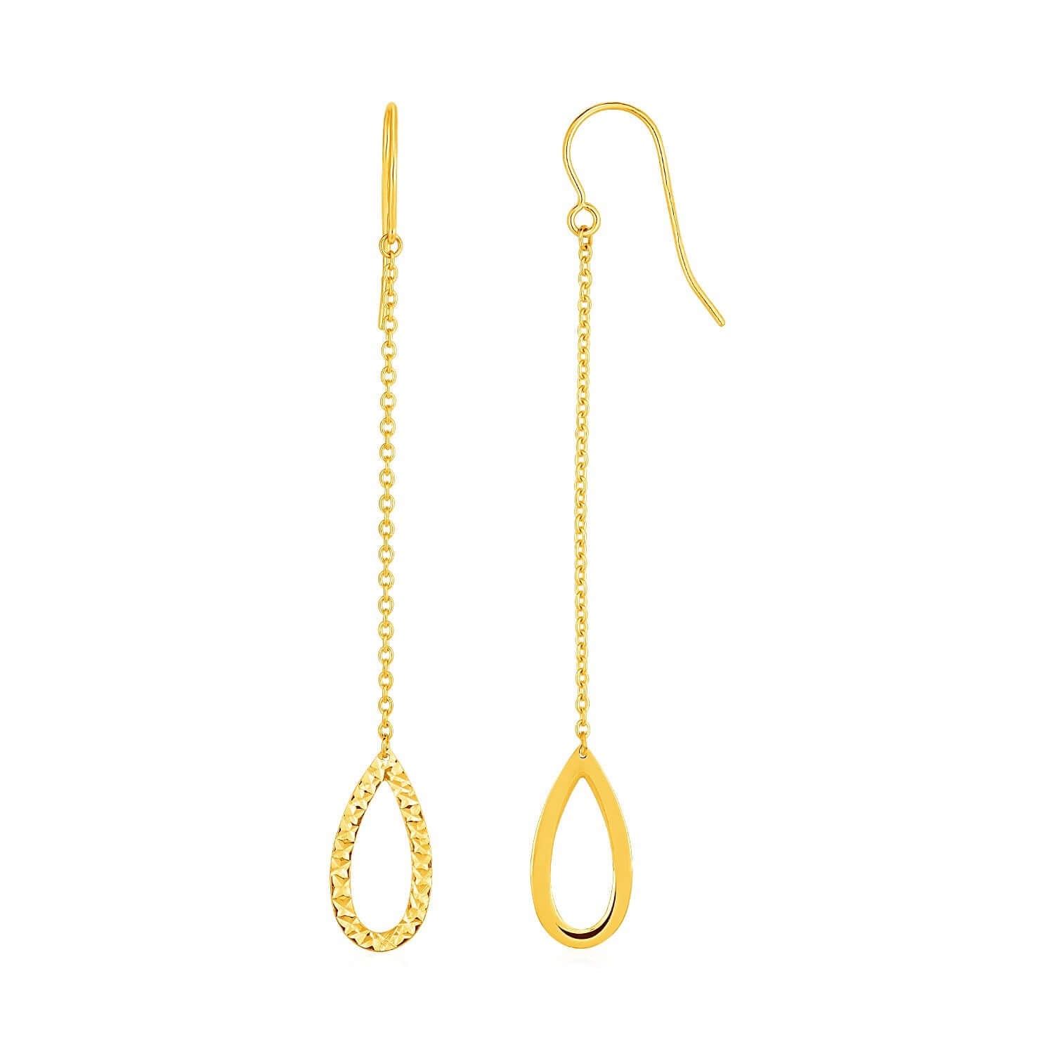 Textured Pear Shaped Long Drop Earrings in 14k Yellow Gold - Ellanice