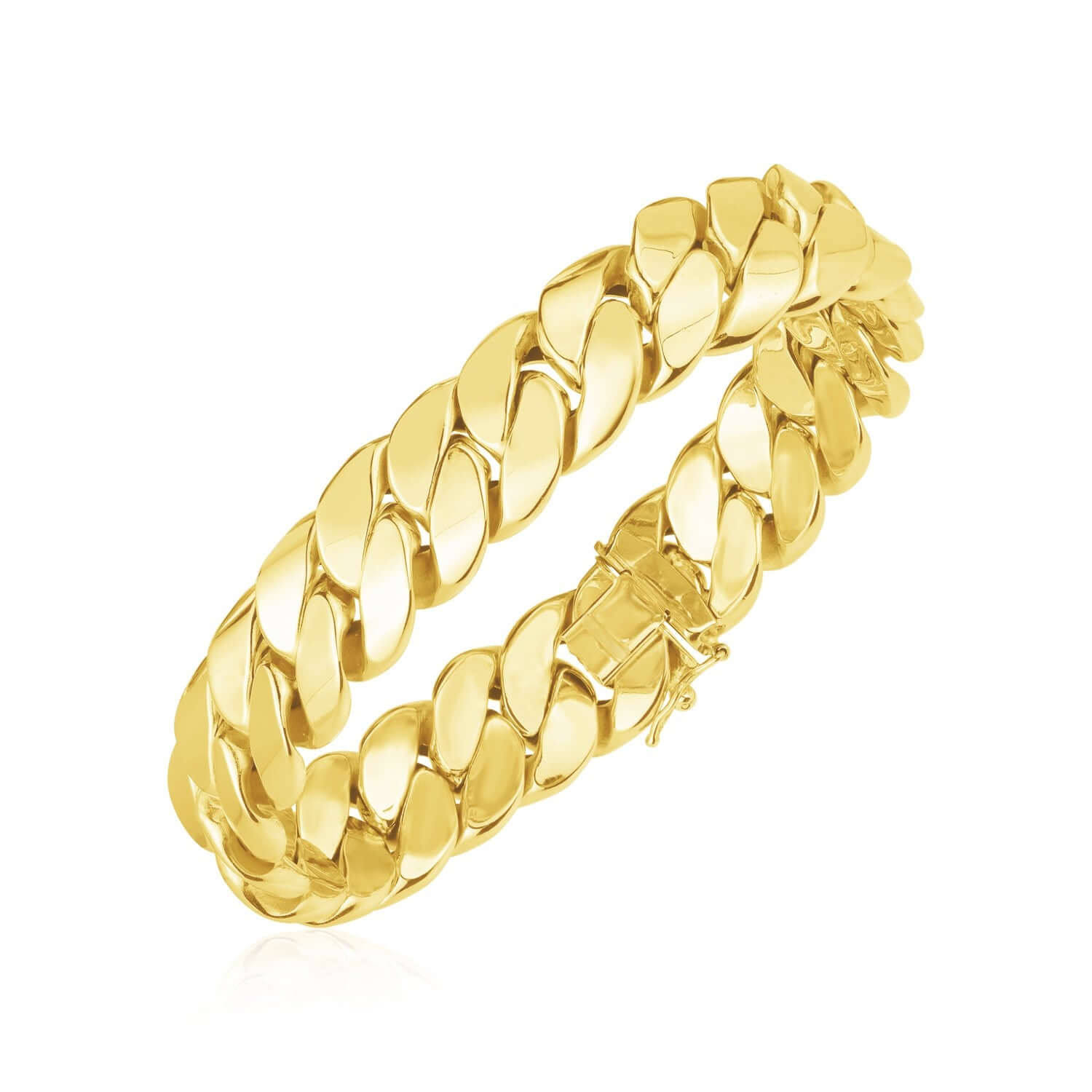 14k Yellow Gold High Polish LA Cubana Link Bracelet (14.00 mm) - Ellanice