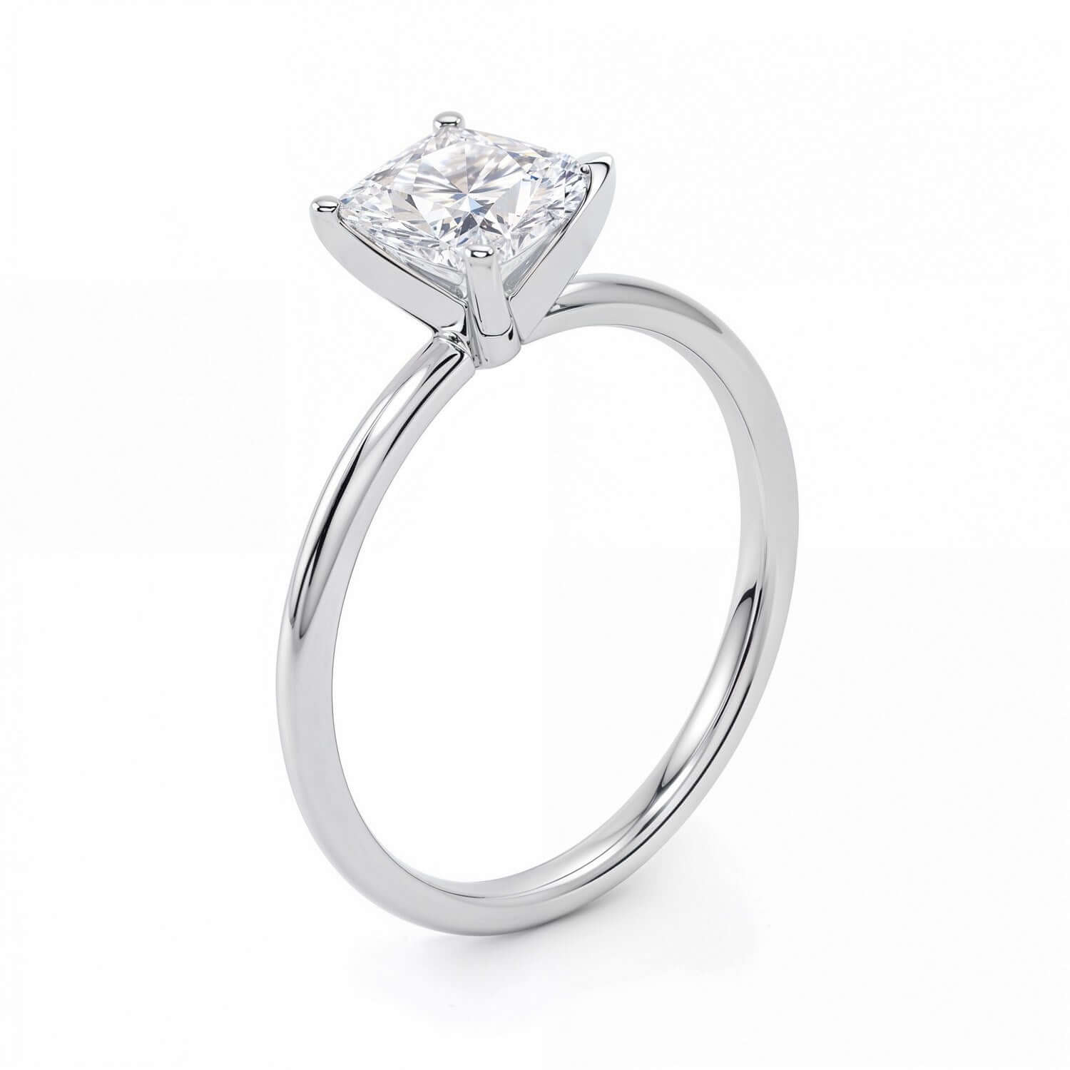 Stunning 1 1/2 Carat Princess Lab Grown IGI G/VS1 Diamond Solitaire Ring in 10K White Gold by Ella, showcasing a delicate four-prong setting and brilliant sparkle.