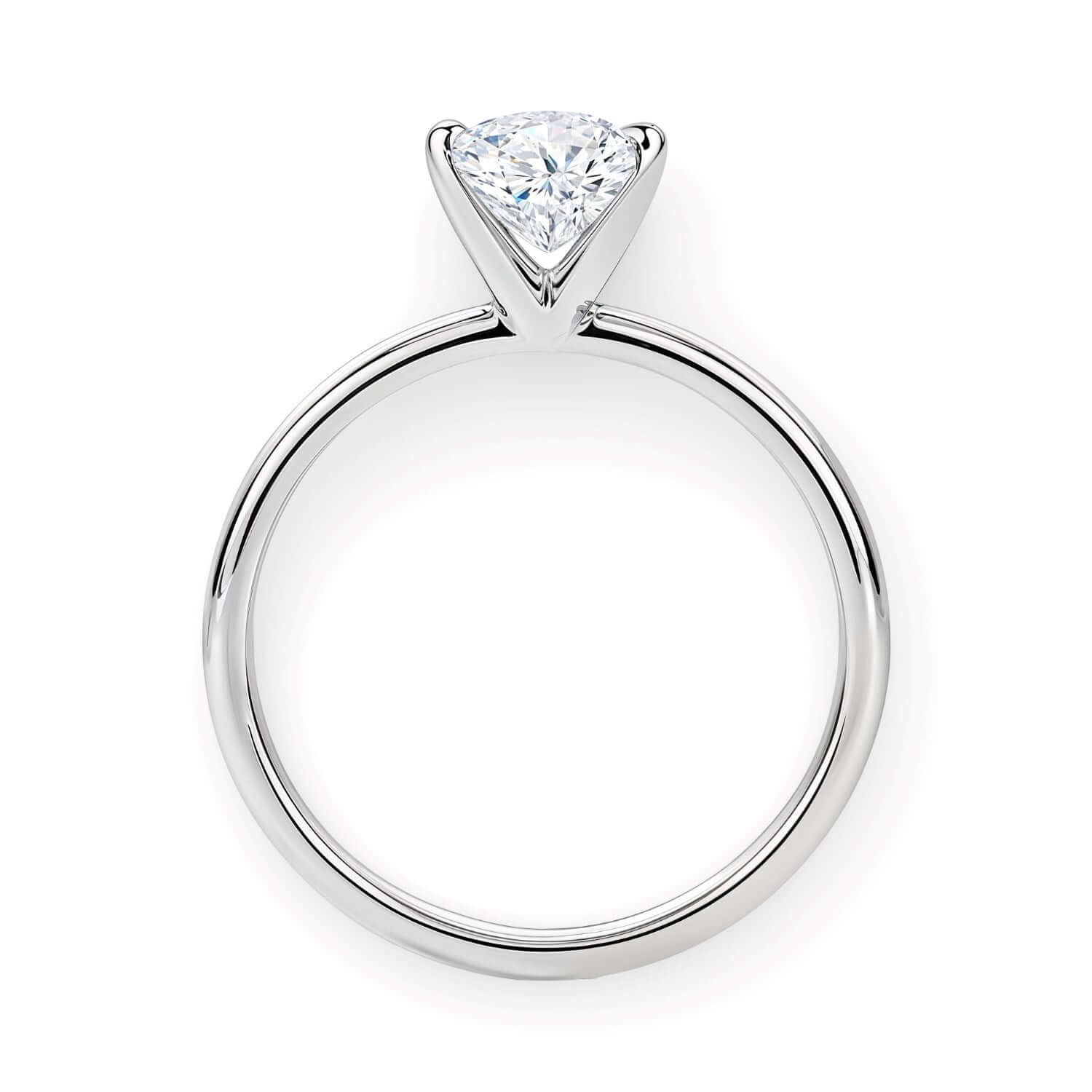 Charming view of the 1 1/2 Carat Princess Lab Grown IGI G/VS1 Diamond Solitaire Ring in 10K White Gold by Ella, highlighting the graceful band and diamond setting.