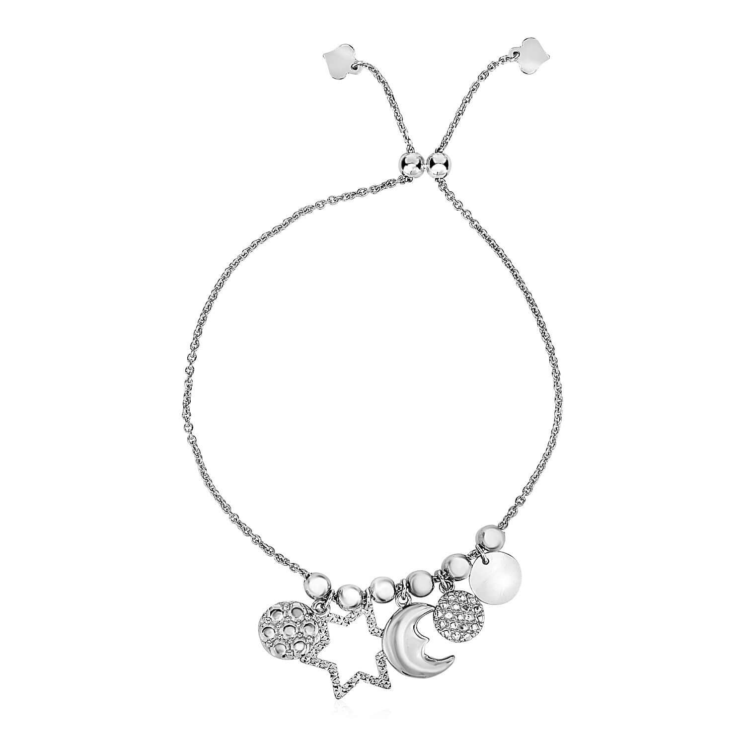 Adjustable Bead Bracelet with Celestial Charms in Sterling Silver - Ellanice