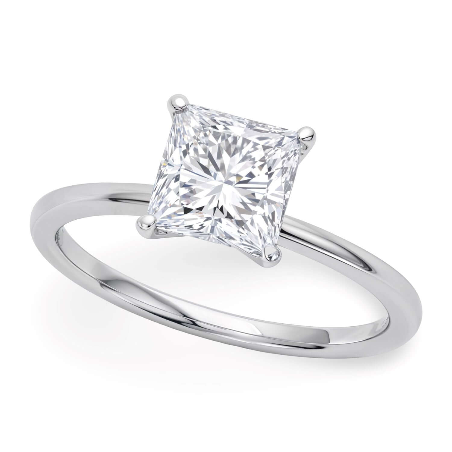 1 1/2 Carat Princess Lab Grown IGI G/VS1 Diamond Solitaire Ring by Ella, showcasing a stunning princess-cut diamond set in a sleek 14K white gold band, perfect for engagements or meaningful milestones.