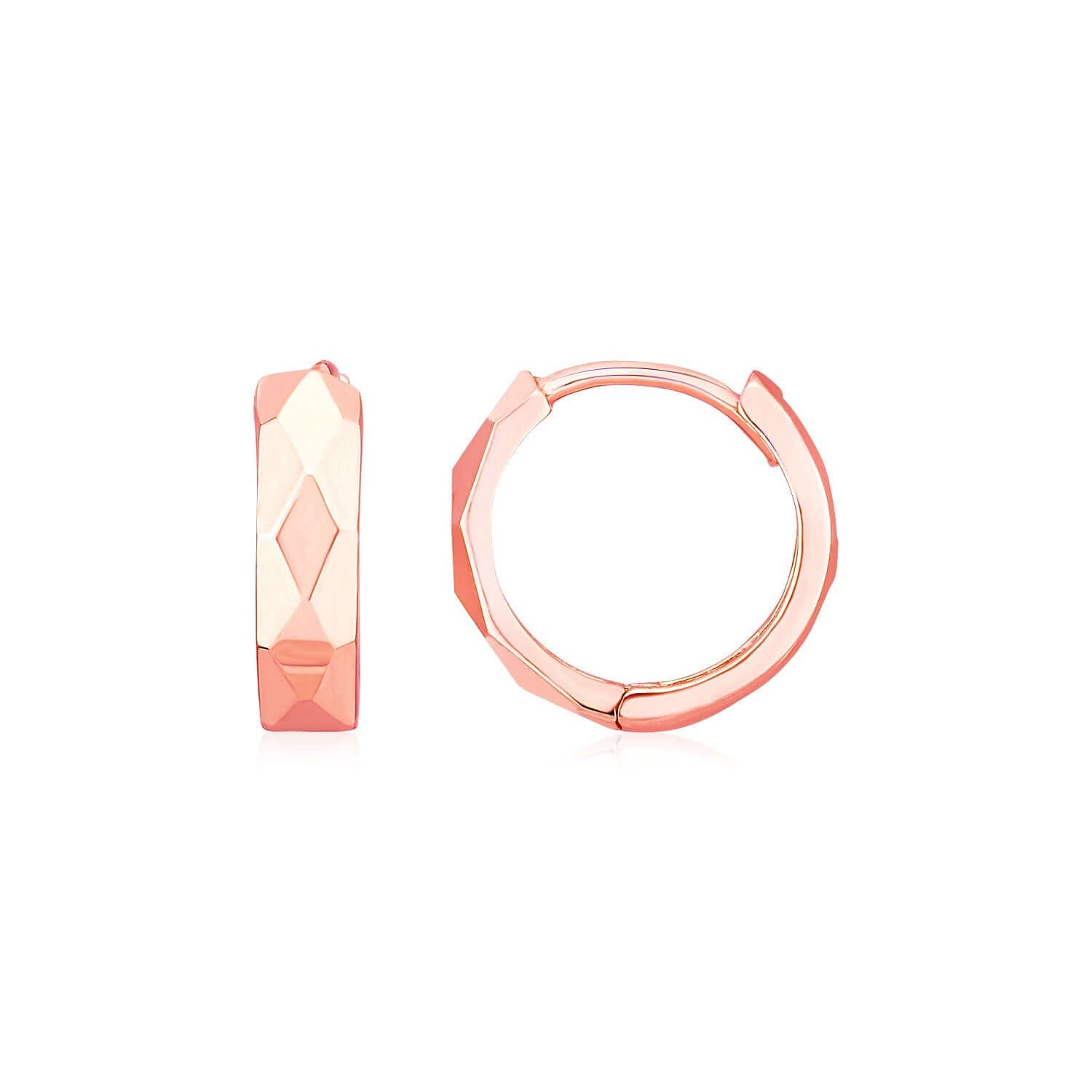 14K Rose Gold Diamond Motif Faceted Huggie Earrings - Ellanice