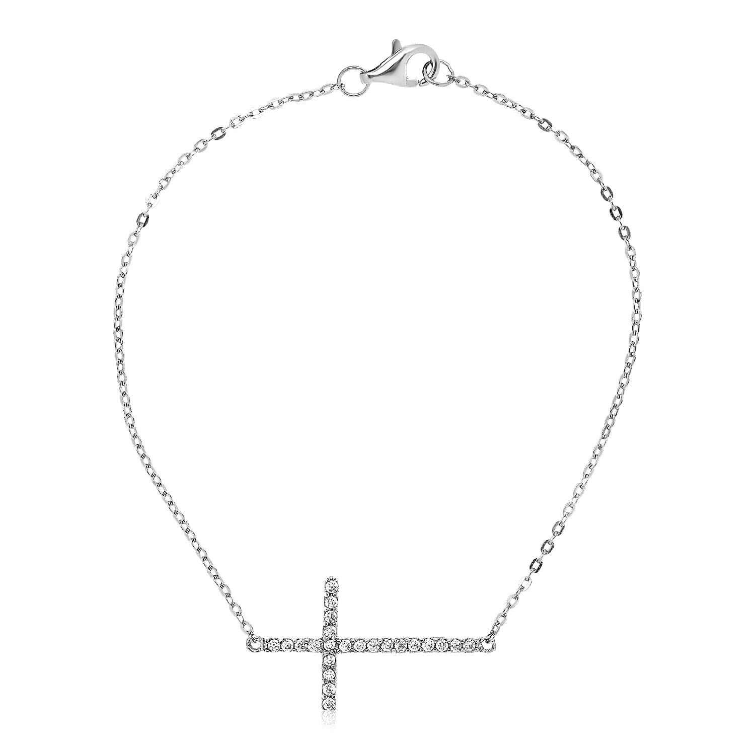 Sterling Silver Cross Bracelet with Cubic Zirconias - Ellanice