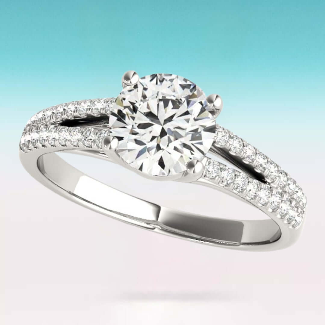 14k White Gold Split Shank Round Diamond Engagement Ring (1 1/8 cttw)