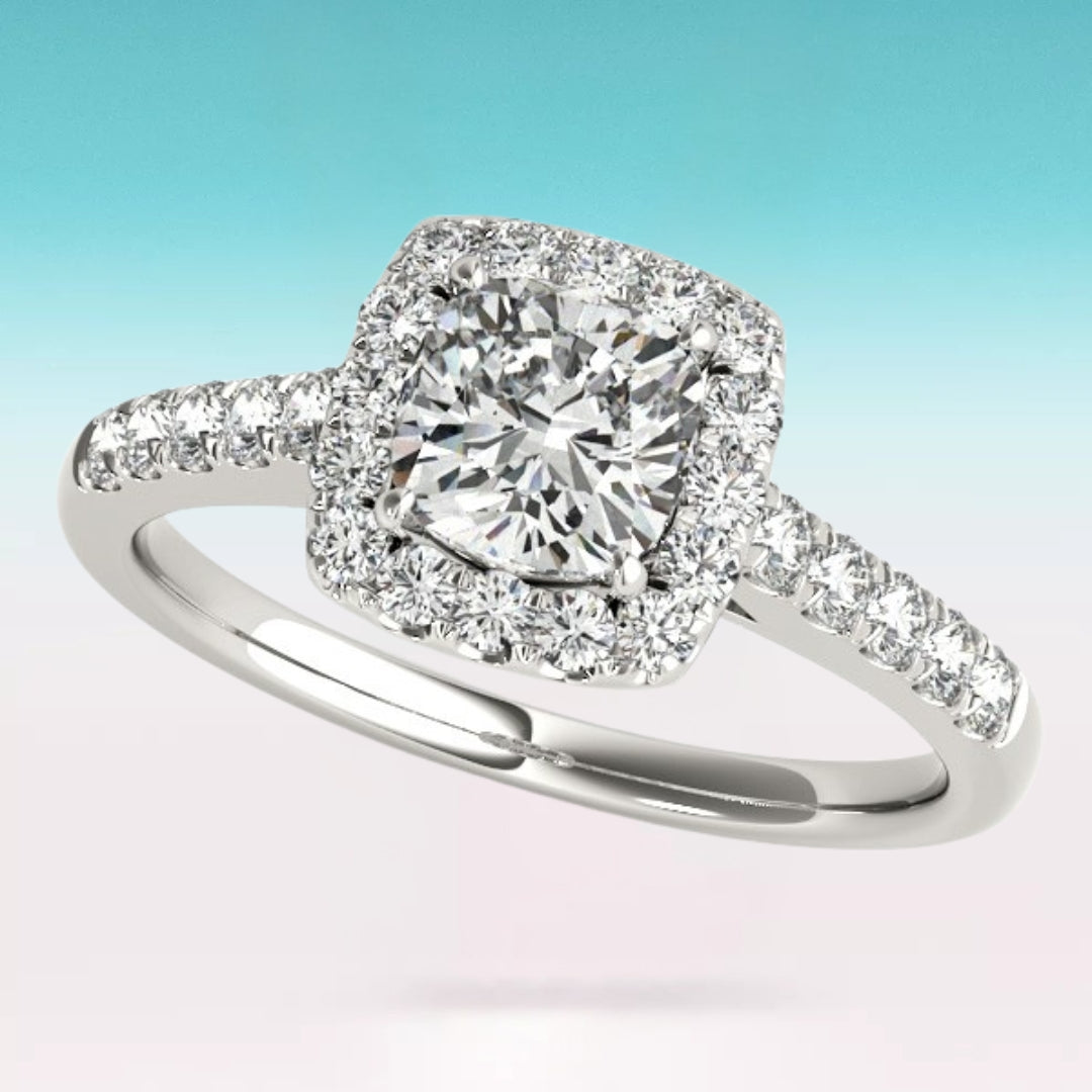 14k White Gold Square Outer Shape Round Diamond Engagement Ring (3/4 cttw)